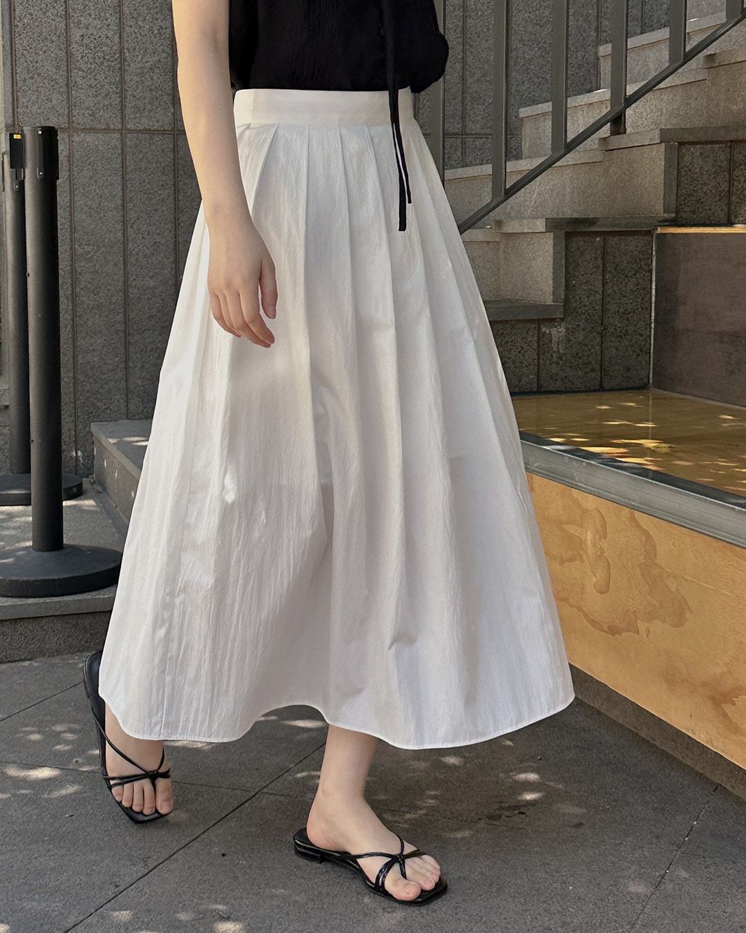 シャベプリーツロングスカート韓国ファッション レディース