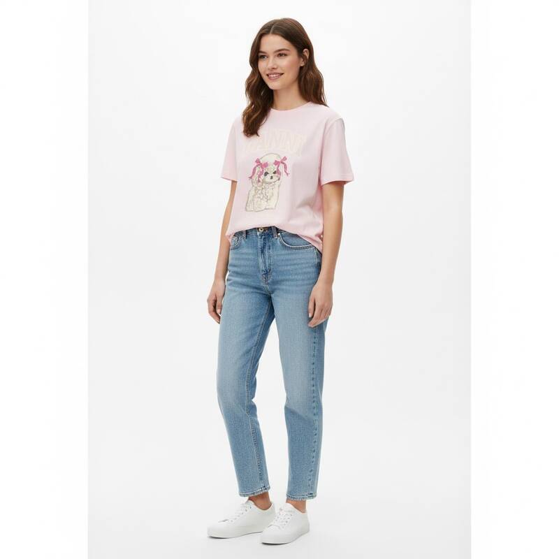 ガニ ウエスタンブーツプリント半袖Tシャツ ピンク レディース A1050062 868