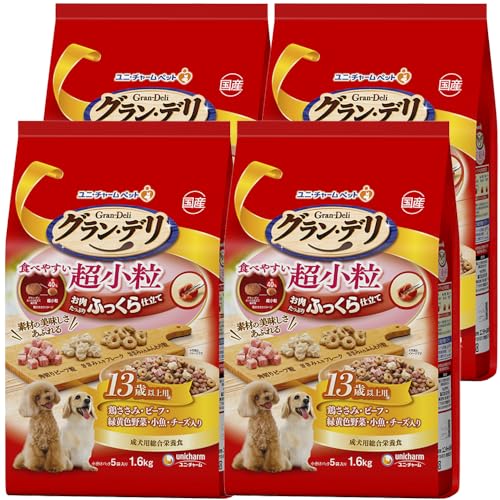【ケース販売】グラン・デリ ドッグフード ソフト ふっくら仕立て 食べやすい超小粒 13歳以上用 6.4kg(1.6kg×4個) 国産 ユニチャーム