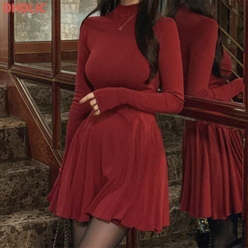 [メガ割りSALE]裏起毛ハーフネックサムホールワンピース