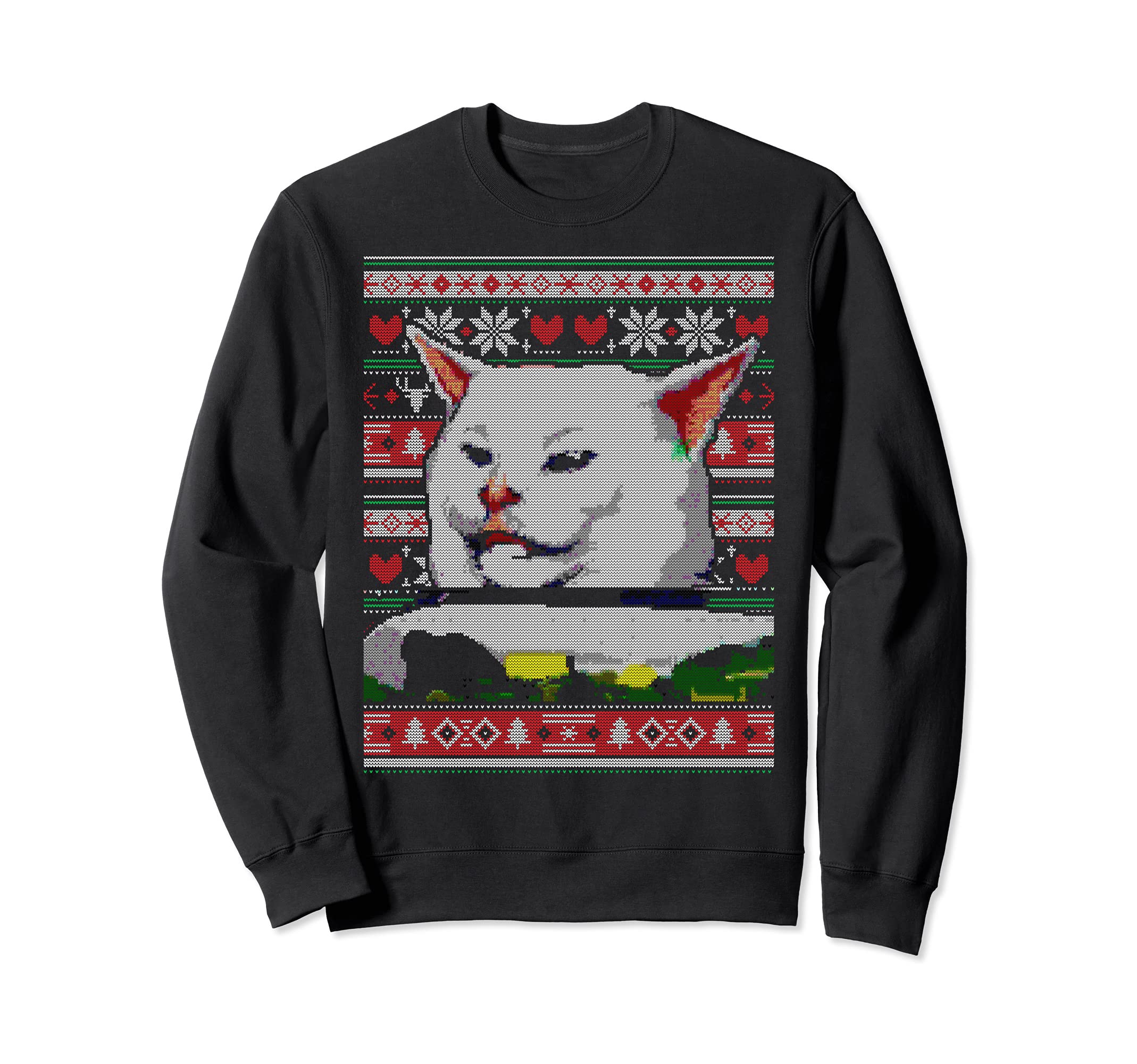 猫で叫ぶ女性 醜いクリスマスセーター ミーム カップル 2 トレーナー