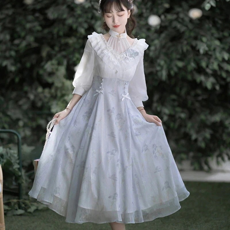 【急速出荷!】ロリータ ワンピース cla系 クラシカルロリータ 七分袖 エレガントワンピース ハイウエスト デート 茶会 花嫁