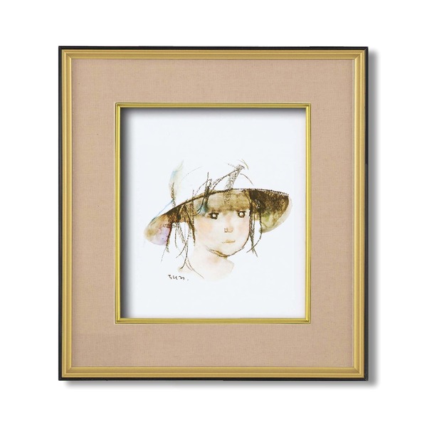 壁掛け用 色紙額縁 金フレームセット いわさきちひろ 少女像 色紙サイズ：273×243mm 中身入替可 日本製 額 色紙額