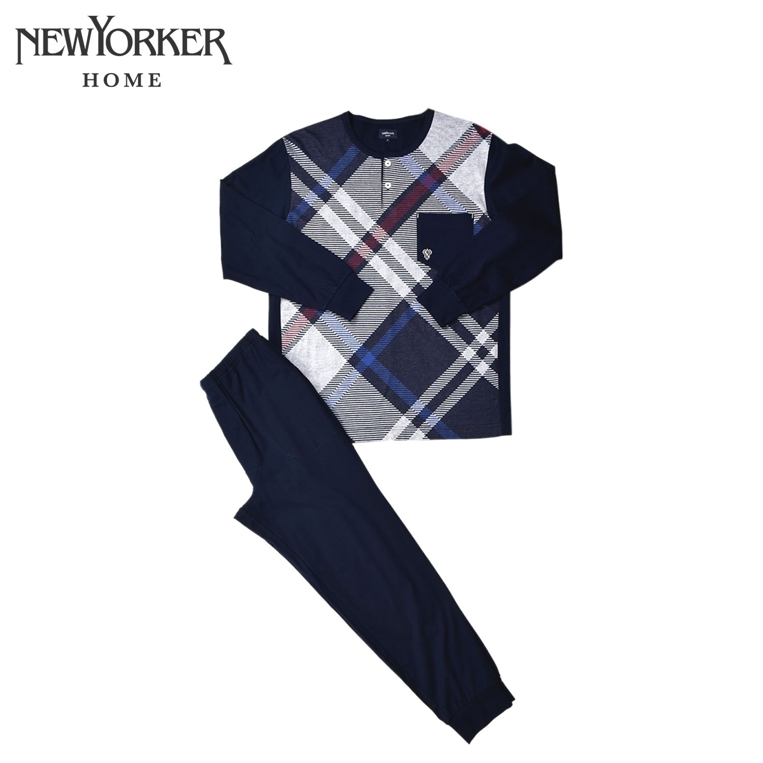 ルームウェア 部屋着 パジャマ 上下 セットアップ ナイトウェア ヘンリーネック メンズ ニューヨーカーホーム 0710-95