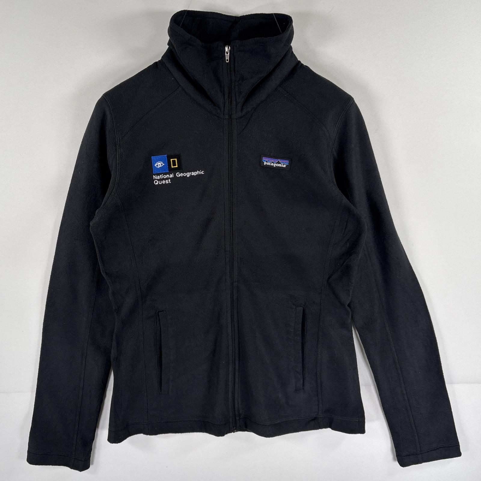 古着 フルジップフリースジャケット ワンポイントロゴ アウトドア 企業ロゴ刺繍 S ブラック メンズ