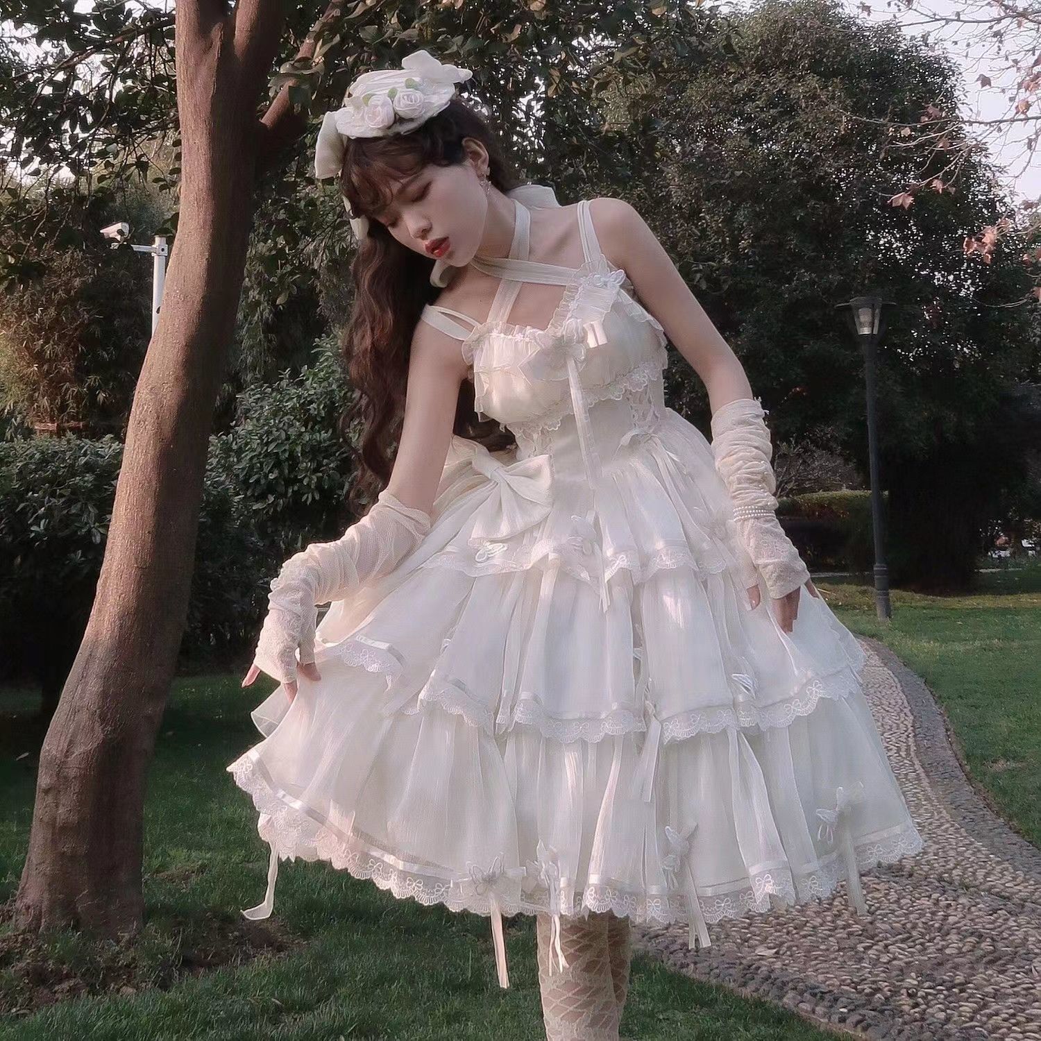 Lolita jskのスカートホルタープリンセスドレス花の結婚式の甘いドレス