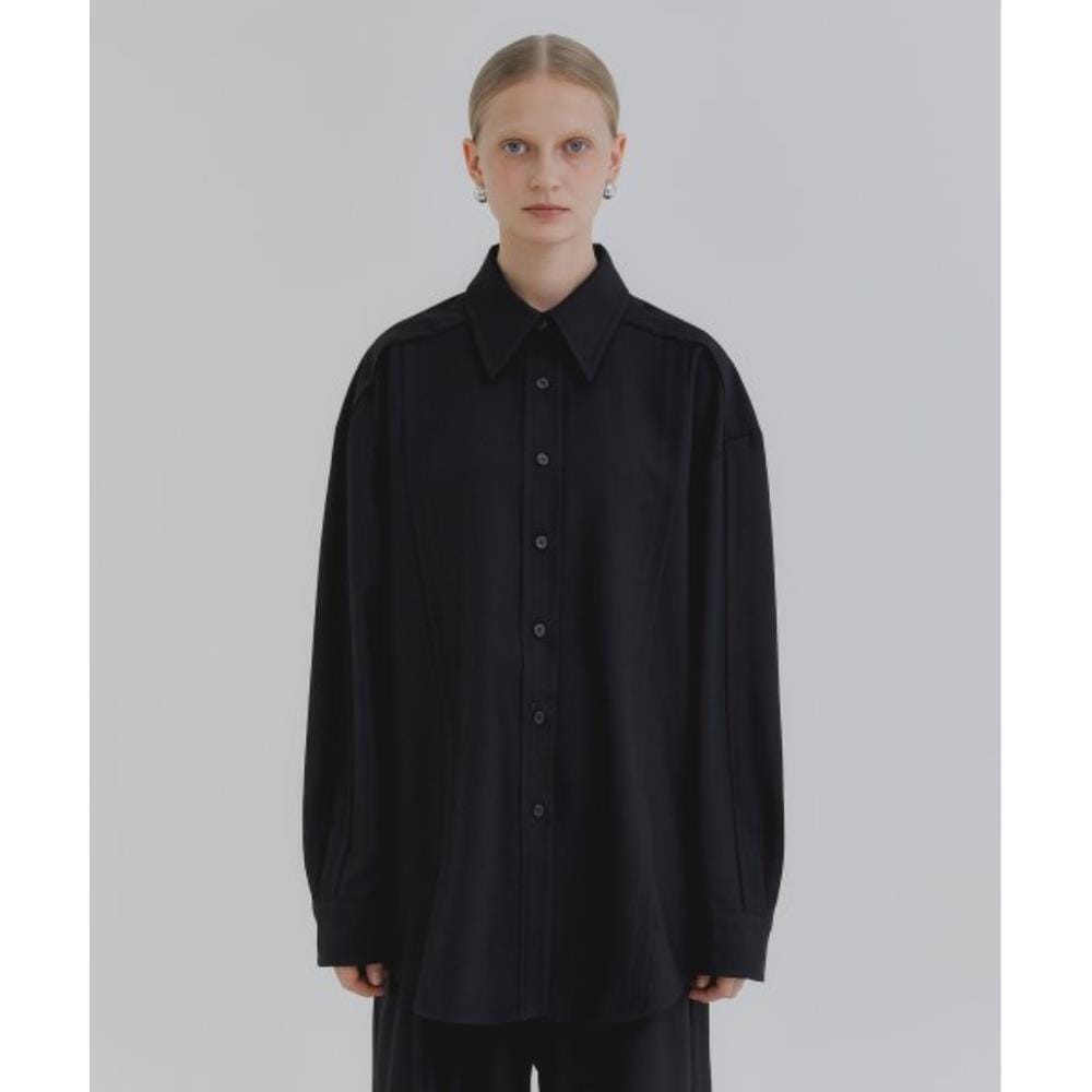 TREEMINGBIRD Pinched Seam Setup Shirts Black TMB231SR4