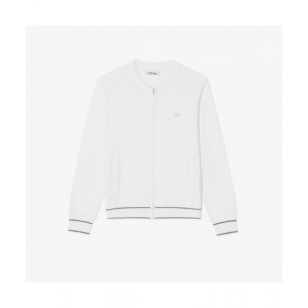 LACOSTE レディースハイブリッドフルジップアップカーディガン [ホワイト]