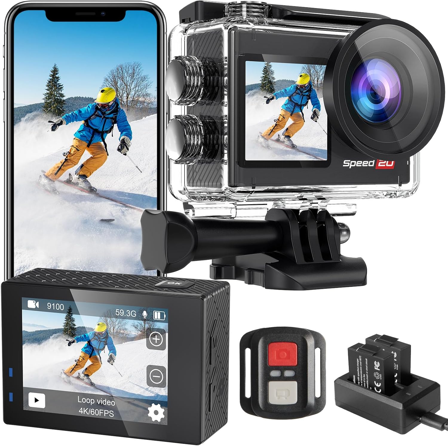 アクションカメラ 水中カメラ ウェアラブルカメラ ス 4K 60FPS 防水 EIS手ブレ補正 170広角レンズ デュアルカラースクリーン アクションカム スポーツカメラ バイクカメラ タッチパネル