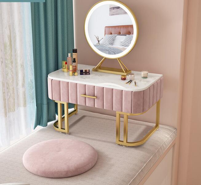 化粧台テーブル　大理石ドレッサーテーブル　コンパクトシンプル北欧モダン畳大理石収納キャビネット　一体小型　ライト付きミラー　高級化粧台