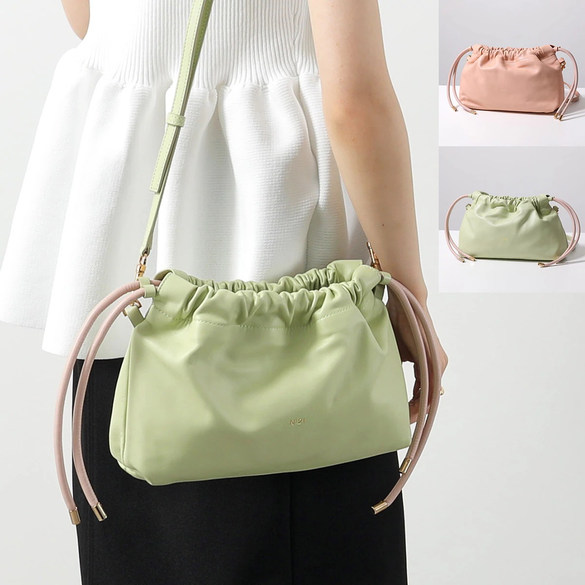 N21 ヌメロヴェントゥーノ ショルダーバッグ 901NP01 レディース レザー クロスボディ 巾着バッグ クラッチ ポーチ付き 鞄 カラー2色