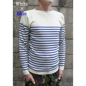 フランス海軍 パネルボーダー セーター 98 (M) オフホワイト×ブルー ウール混 仏軍 レプリカ ミリタリーウェア