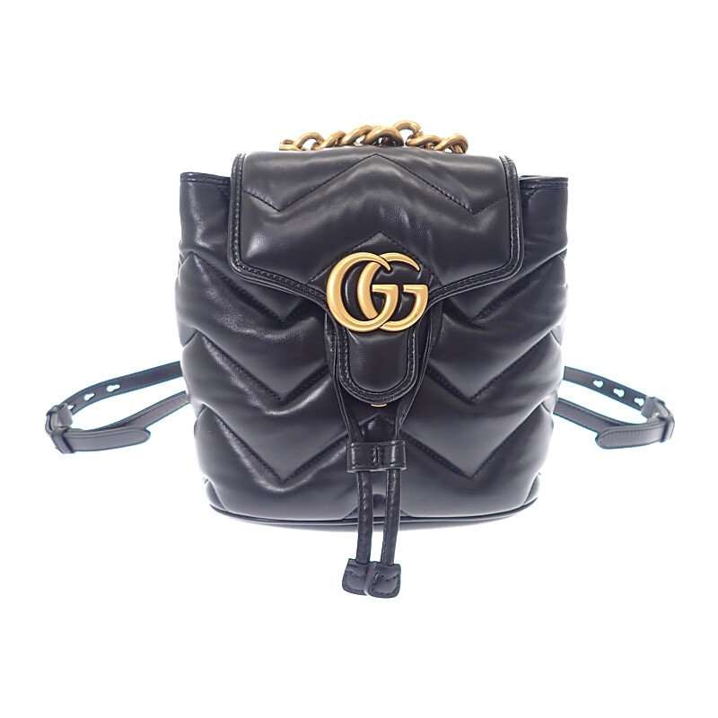 スモールバックパック 777253_AAC74_1000 リュック レザー ブラック 黒 GGマーモント ゴールド金具 レディース【Aランク】