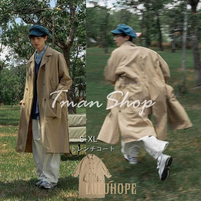 トレンチコート メンズ ジャケット ビジネスコート スプリングコート ロング シンプル ポケット付き 防風 無地 大きいサイズ 折り襟 秋 春 おしゃれ