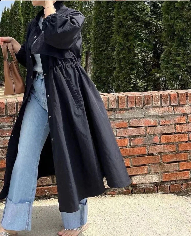 スタンドカラー ウインドブレーカー ジャケット レディース 春 秋 アウター 羽織り ロング丈 長袖 長袖ジャケット ロングジャケット カジュアル シンプル コットン ブラック 黒 ホワイト 白