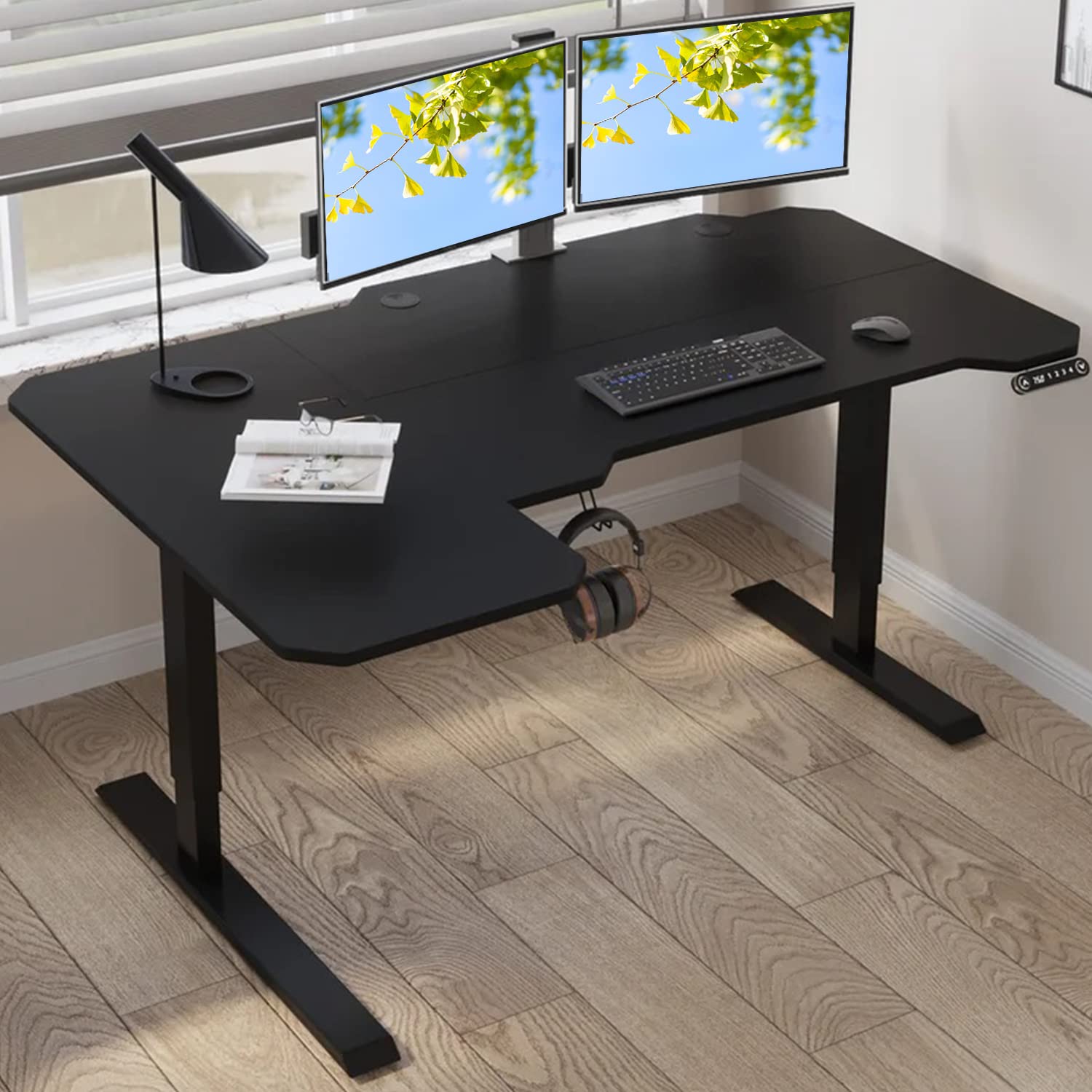 電動昇降デスク Suhapup 机 電動式 パソコンデスク 幅150CM×奥行101CM 電動昇降式スタンディングデスクつくえ 高さ調節メモリー機能付き 高さ71~117CM 高さ 49612