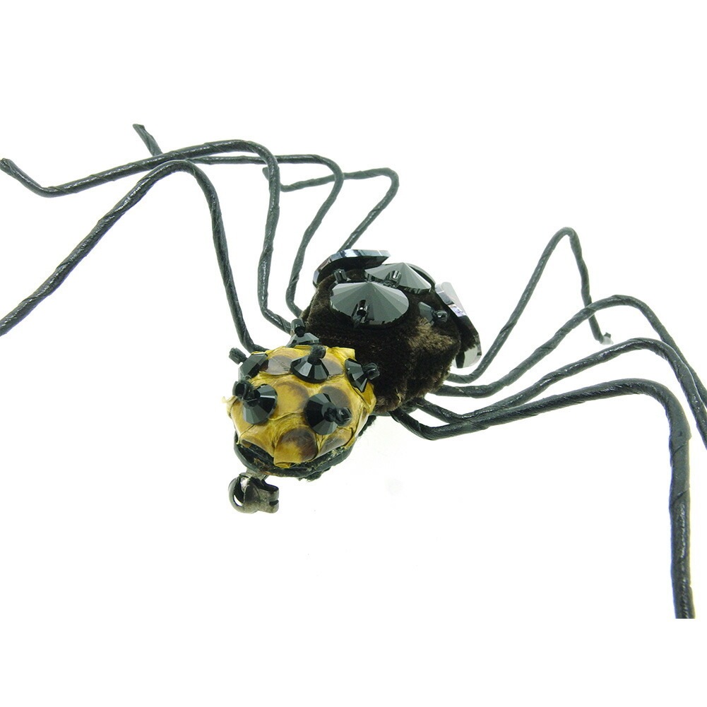 ブローチ スパイダー クモ ストーン付き ブラック ベージュ ピンク系 レディース 中古