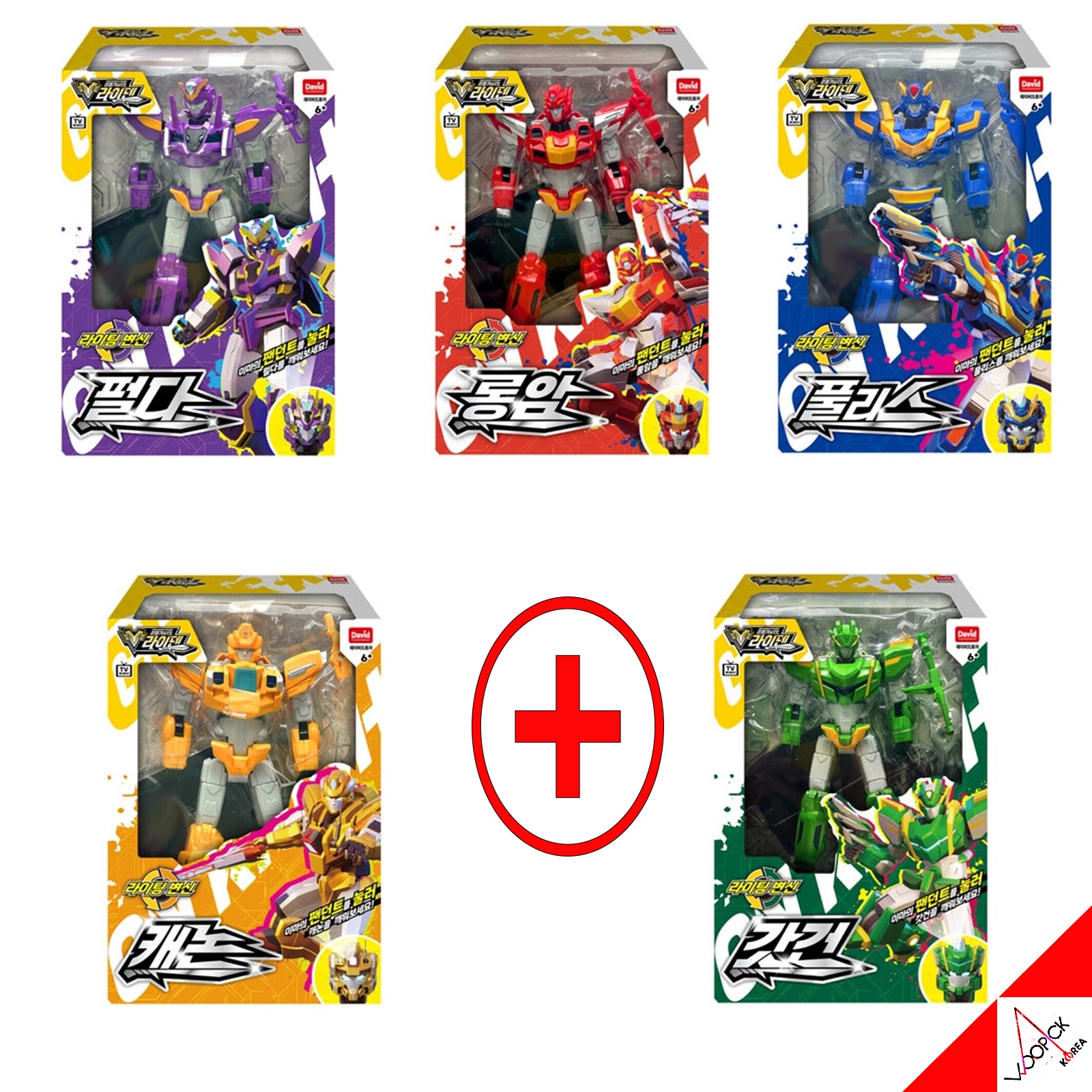 鋼鉄騎士団/ライデン/フィギュアシリーズ/5種セット/ゴッドガン/パルダ/プーリス/キャノン/ロングアーム/ヘッド変身/LEDライト/変身ロボット/韓国ロボット/韓国玩具/2024/新型