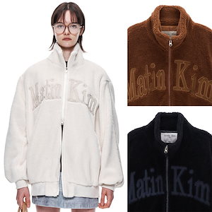 matin kim ロゴ　ティディ　フリースジャンバー　ブラウン Matin Kim FRONT LOGO STITCH WASHED HOODY ZIP UP 4BFT511