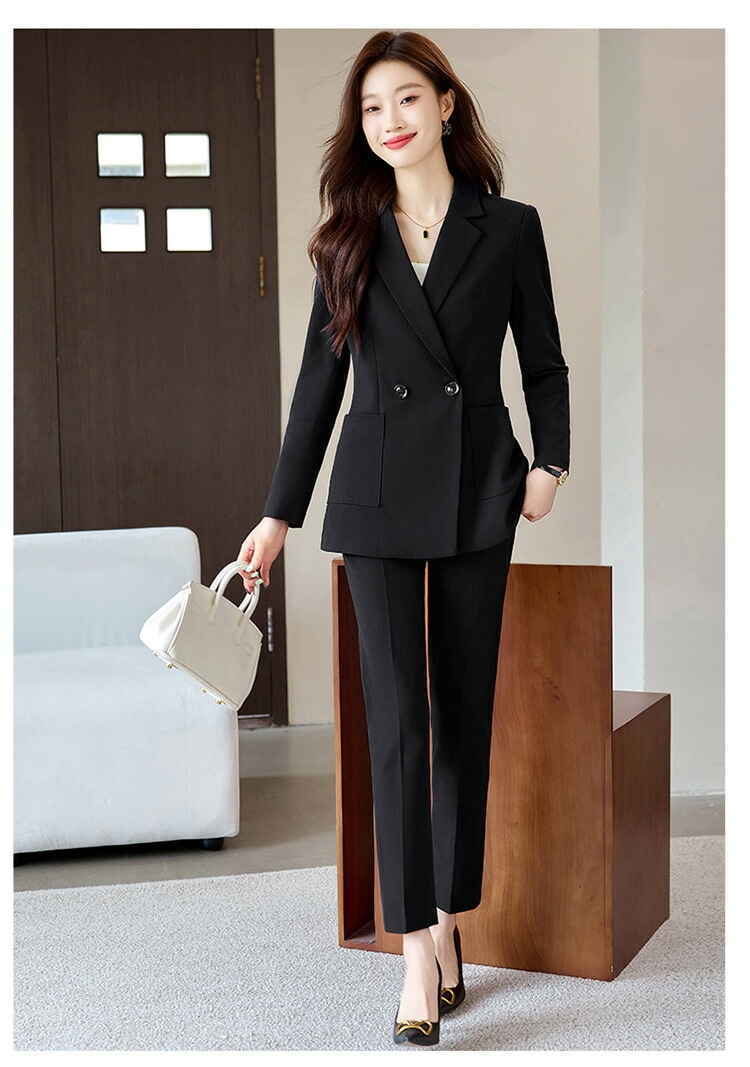 高品質レディース 2点セットスーツ ビジネススーツジャケット+パンツ セットアップ 無地 フォーマル 通勤 OL オフィス 制服 パンツスーツ 秋春 着痩せ 20代30代40代 パーティードレス エレ