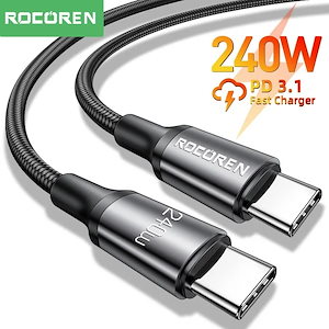 3営業日以内発送 Rocoren-USB Type-C Quick Charge USB-Cケーブル,macbook proおよびxiaomi用,3.1ワイヤーコード,2m,pd 100,240w,w