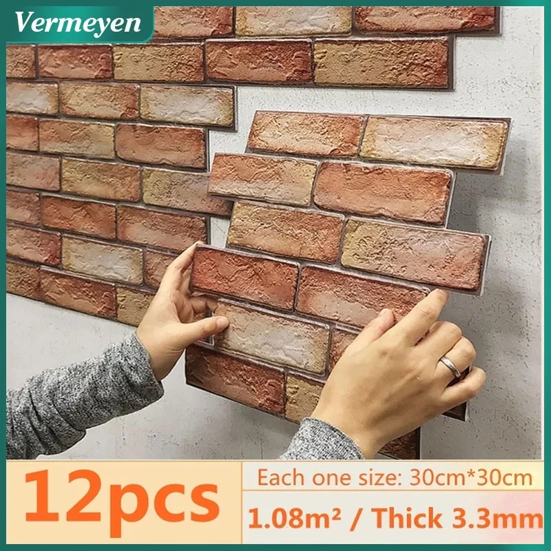 3Dレンガ自己粘着ウォールステッカー防水pvcの壁紙耐油キッチンのステッカーdiyホーム壁の装飾12個