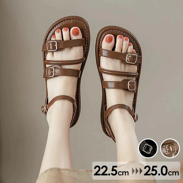 【新品販売】サンダル レトロ風 レディース ストラップサンダル ローヒール かかとあり 夏 ベルト 靴 女性 大人 美脚 シューズ dj058n1n1jc