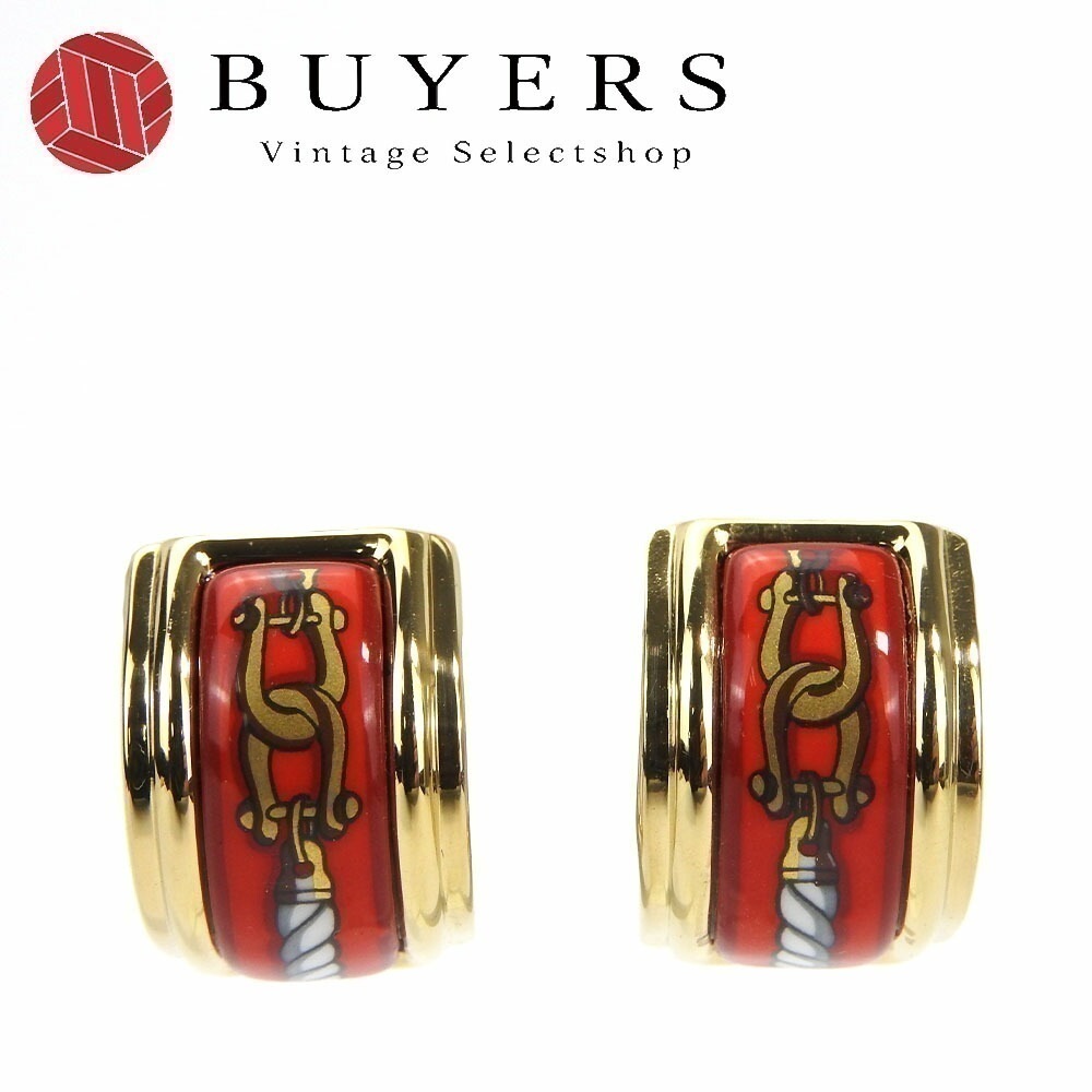 中古エルメス イヤリング エマイユ 七宝焼き レッド ゴールド GP メッキ アクセサリー ジュエリー 小物 レディース 女性 オシャレ HERMES earrings accessory
