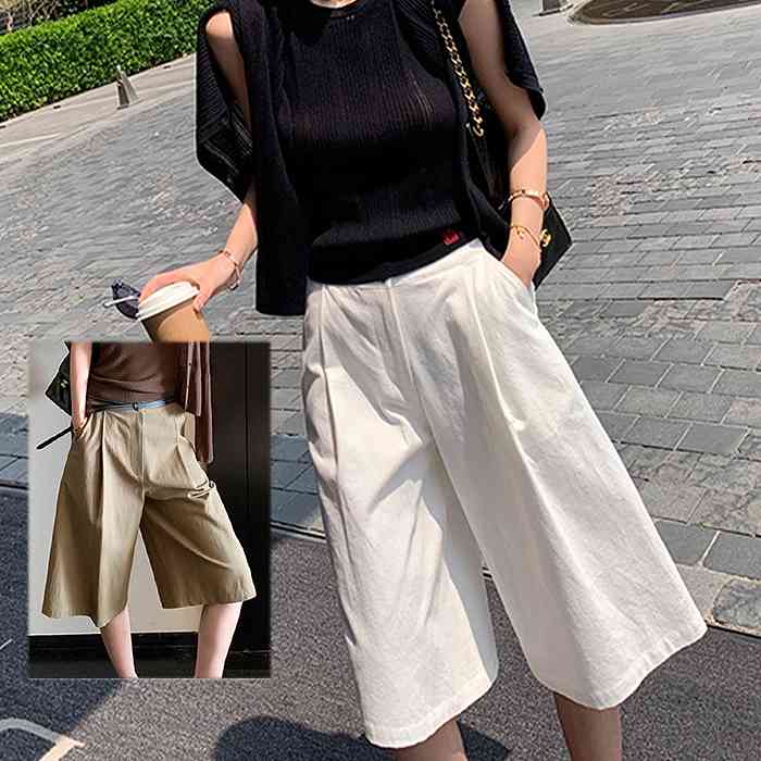 新品追加 ハーフパンツ　キュロットパンツ　ホワイト　ベージュ　コットンパンツ　白