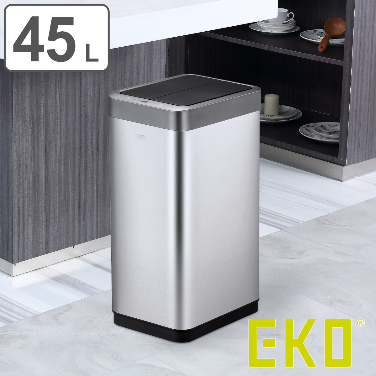 EKO ゴミ箱 45L ファントムX センサービン ステンレス イ－ケーオー ごみ箱 45リットル 45 センサー 自動開閉 両開き 電池式 キッチン 一年保証付き 自動 角型 大容量 大きい