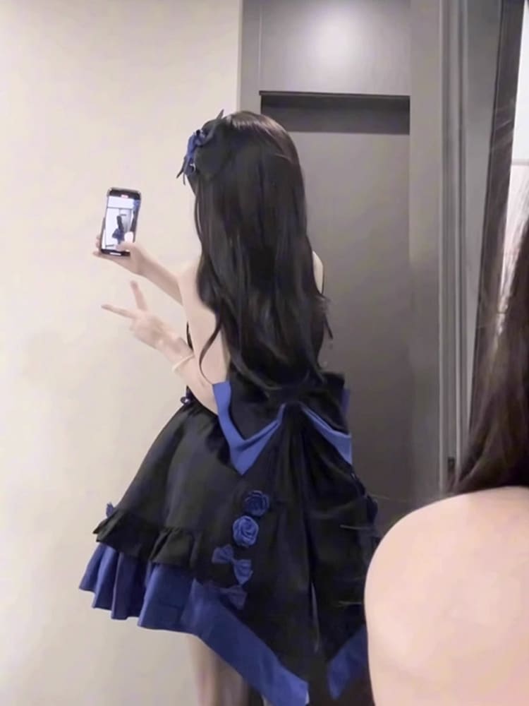 【激安本日限定】ロリータ ワンピース青と黒のゴスロリドレス Jsk 逃亡者プリンセスドレス ロマンチックドレス ロリータ重工ふわふわ 9,826円