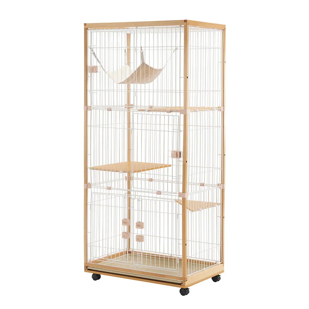 【国内即日発送】猫 ケージ キャットケージ 3段 木製フレーム ハンモック付 広々 大型 猫ゲージ 高級感 おしゃれ キャットハウス ネコ ハウス 多段 留守番 脱走防止 多頭飼い 多頭 スチール ペ 27,529円