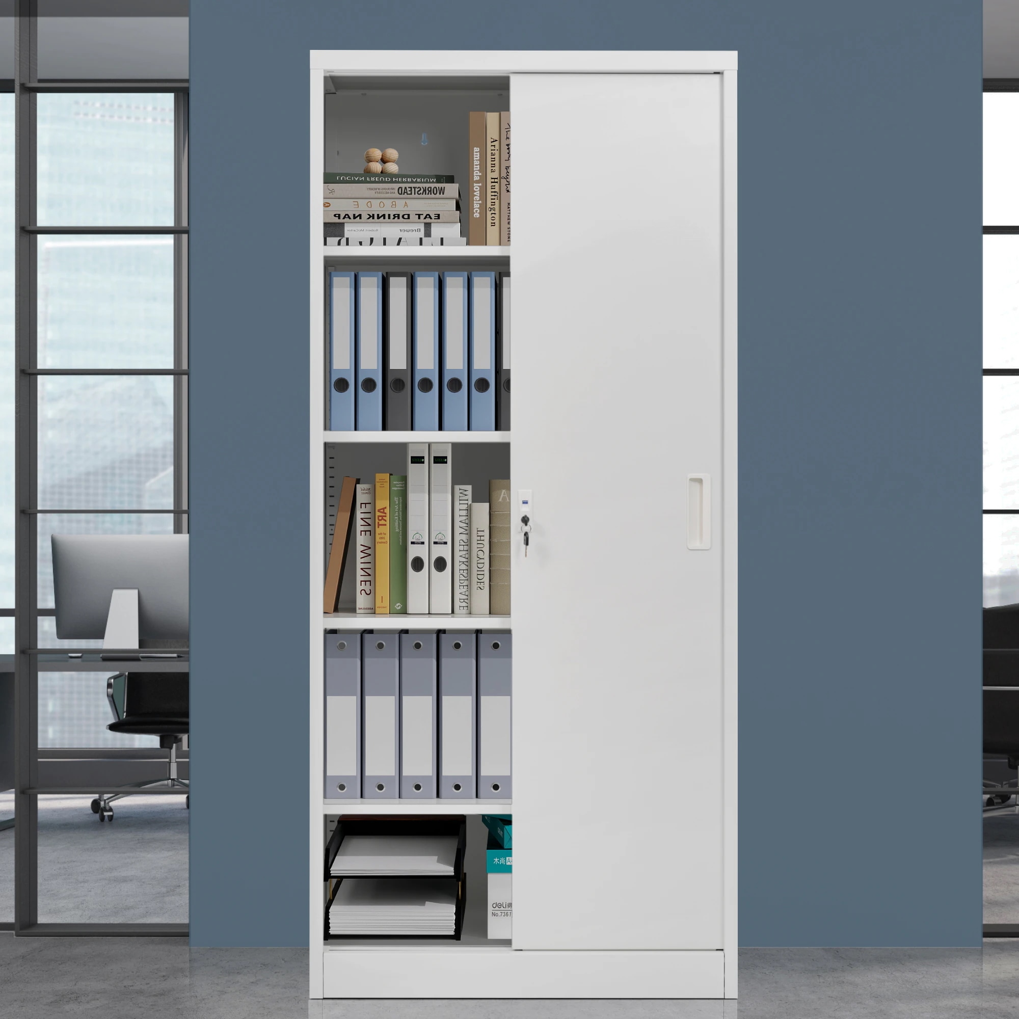 スチール書庫 引き戸タイプ 書類保管庫 保管庫 収納 オフィス 事務所 更衣室 学校 業務用 書庫 おしゃれ キャビネット スチールキャビネット ベース付き 可動棚 A4対応 日本語説明書付き 棚板