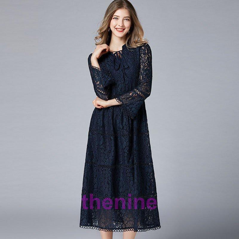 ワンピースパーティードレス秋物レースドレス結婚式袖ありフォーマルドレスロング大きいサイズ服装大人きれいめカジュアル上品40代30代50代