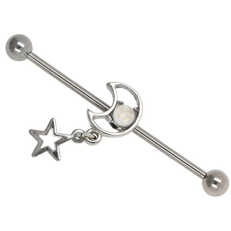ボディピアス 14G ムンストーンスター インダストリアル 14ゲージ 星 三日月 揺れる チャーム ロング 長い ストレートバーベル 男性 女性 プレゼント 可愛い bb486xxxxxxxx 4,855円