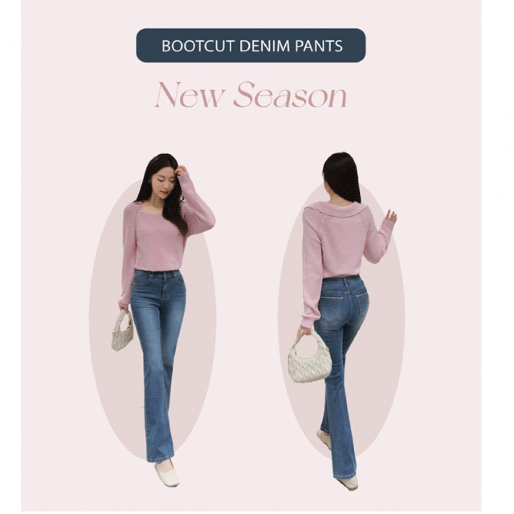 クリック＆ファニーエッジバックポケットブーツカットデニムパンツ [SMLXL]