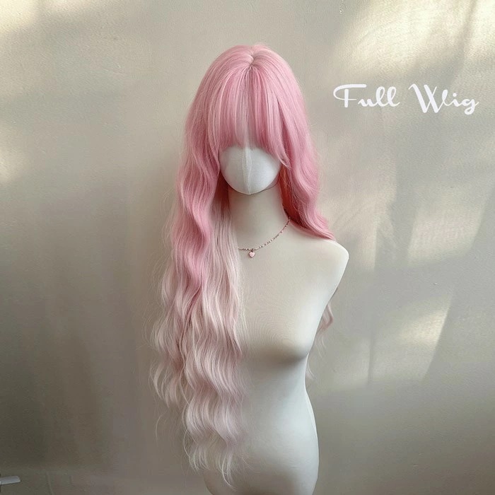 耐熱ウィッグ ロング ピンクグラデーション ゆるふわカール 前髪あり コスプレ 自然 高品質 レディース ファッションウィッグ dp337c0c0m6