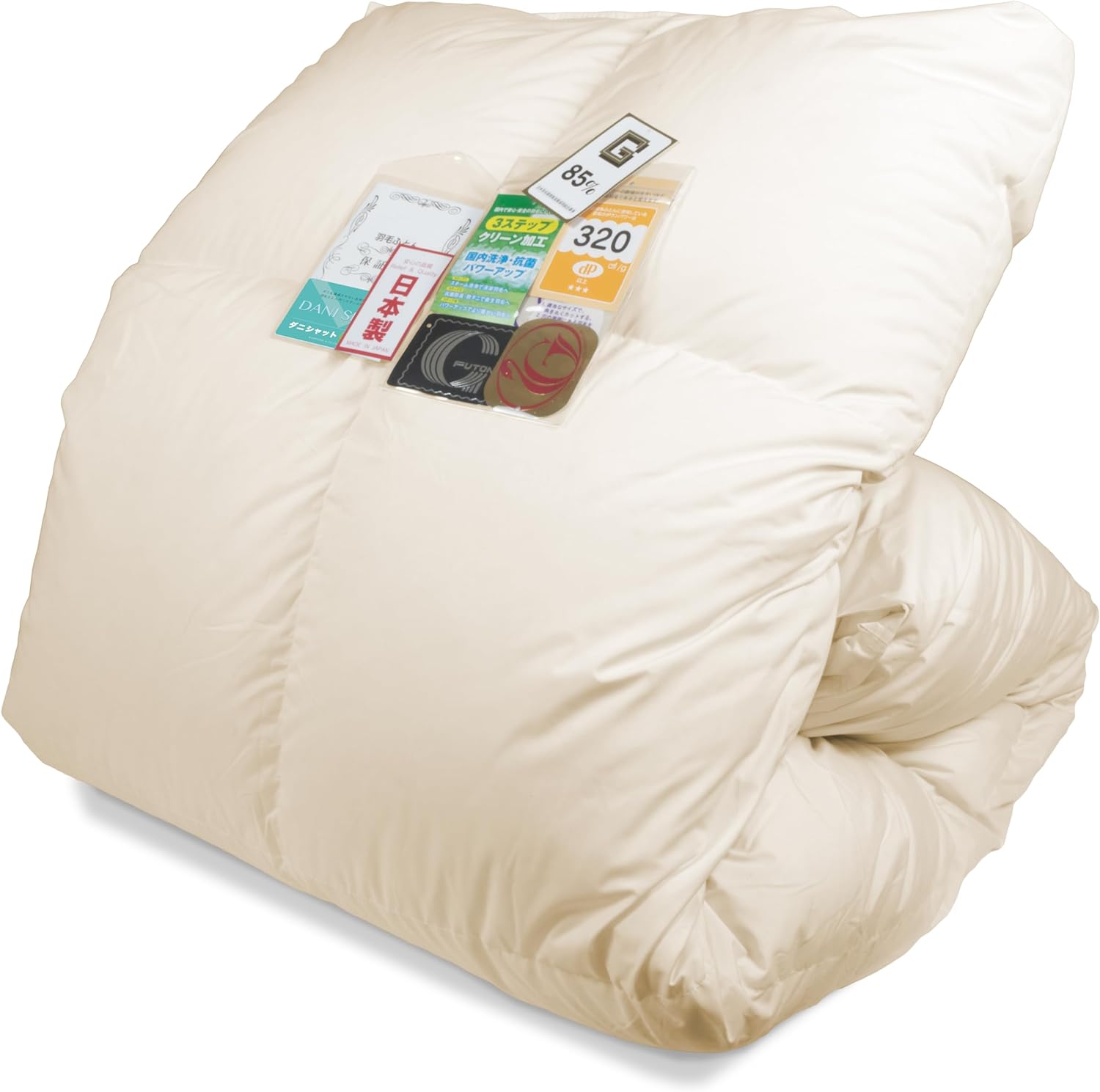 安眠工場 羽毛布団 シングル【羽毛量1.2kg】 日羽協ニューゴールドラベル認定品質 ホワイトダウン85% 320dp（かさ高性135mm）以上 日本製 長期保証 軽量生地 防ダニ加工 国内洗浄・抗菌