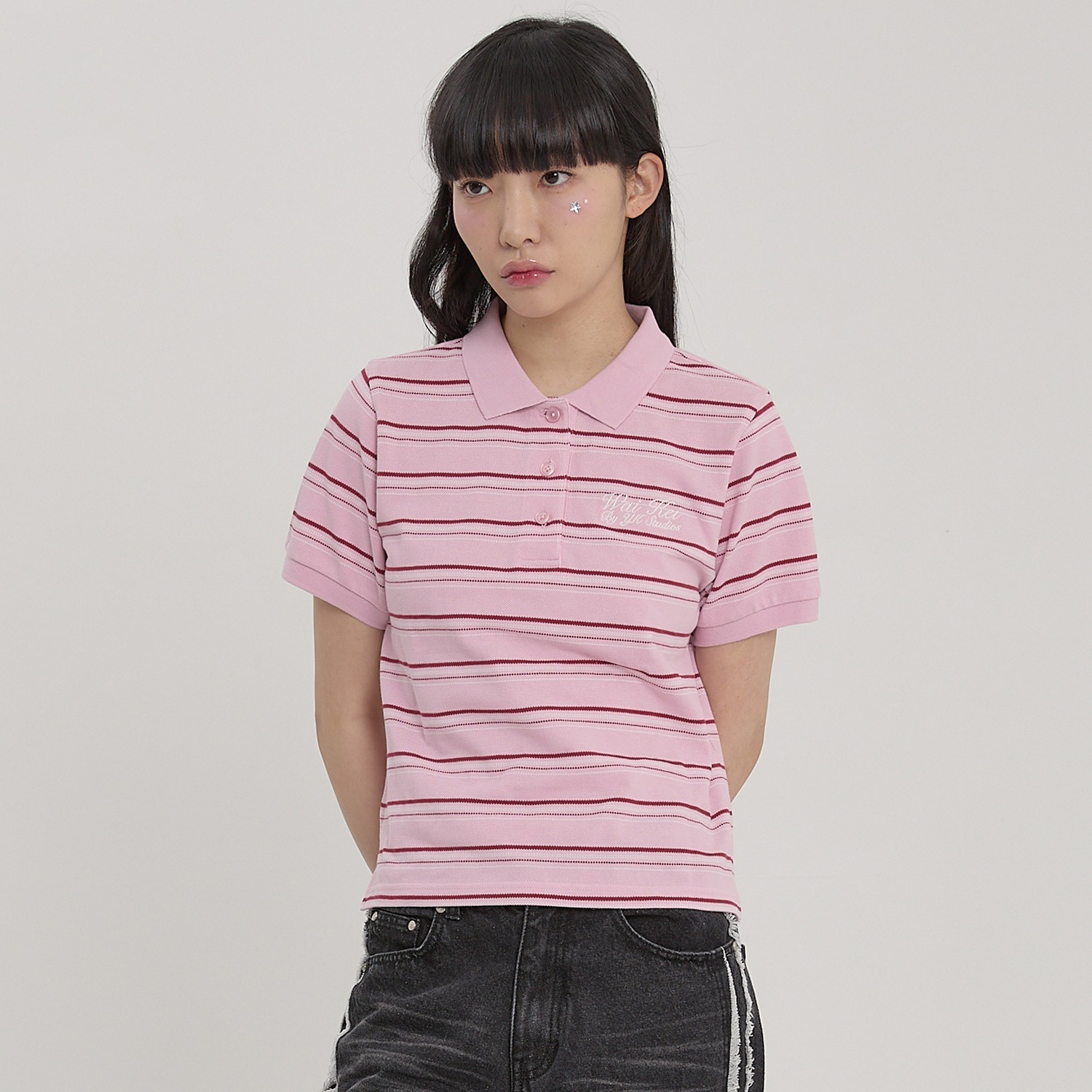 Stripe Pique Half Sleeve T-shirt PINK