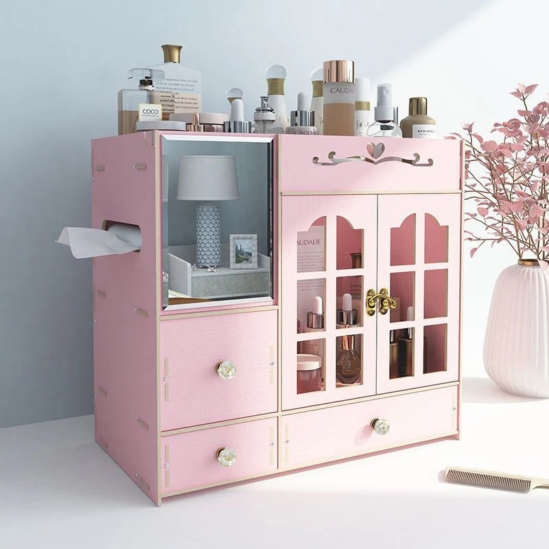 寮化粧品収納ボックス 収納ラック 卓上引き出し式 シンプル化粧台 スキンケア用品 フェイシャルマスク 口紅収納