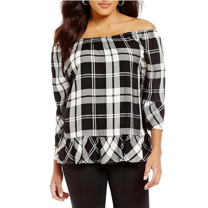 ウエストバウンド レディース トップス ブラウス・シャツ【Westbound Petites Plaid Peplum Top】Black/White ウエストバウンド レディース トップス ブラウス・シャツ【Westbound Petites Plaid Peplum Top】Black/White