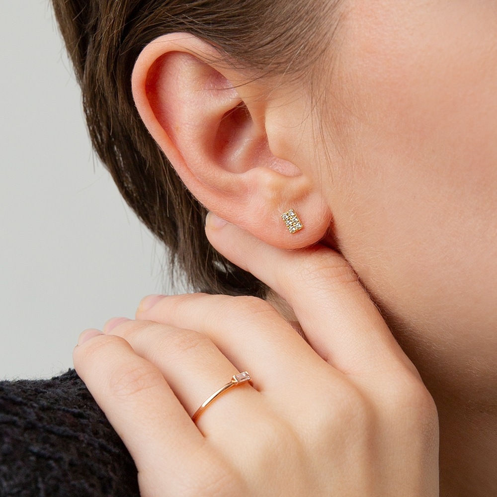 LUNNE 14k スクエアパヴェピアス K14ゴールド #E19