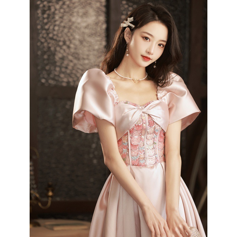 イブニングドレスピンクホストアートテストプリンセスドレス成人式ロング小さい女子