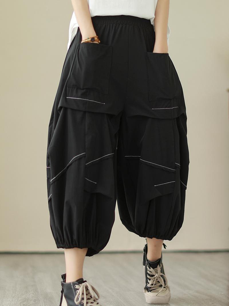 パンツロングパンツニッチデザイン レディース 個性 韓国ファッション ランタンパンツ スラックスパンツ 日系 ワイドパンツ 百掛け 半ズボン ズボン 脚見せショートパンツ
