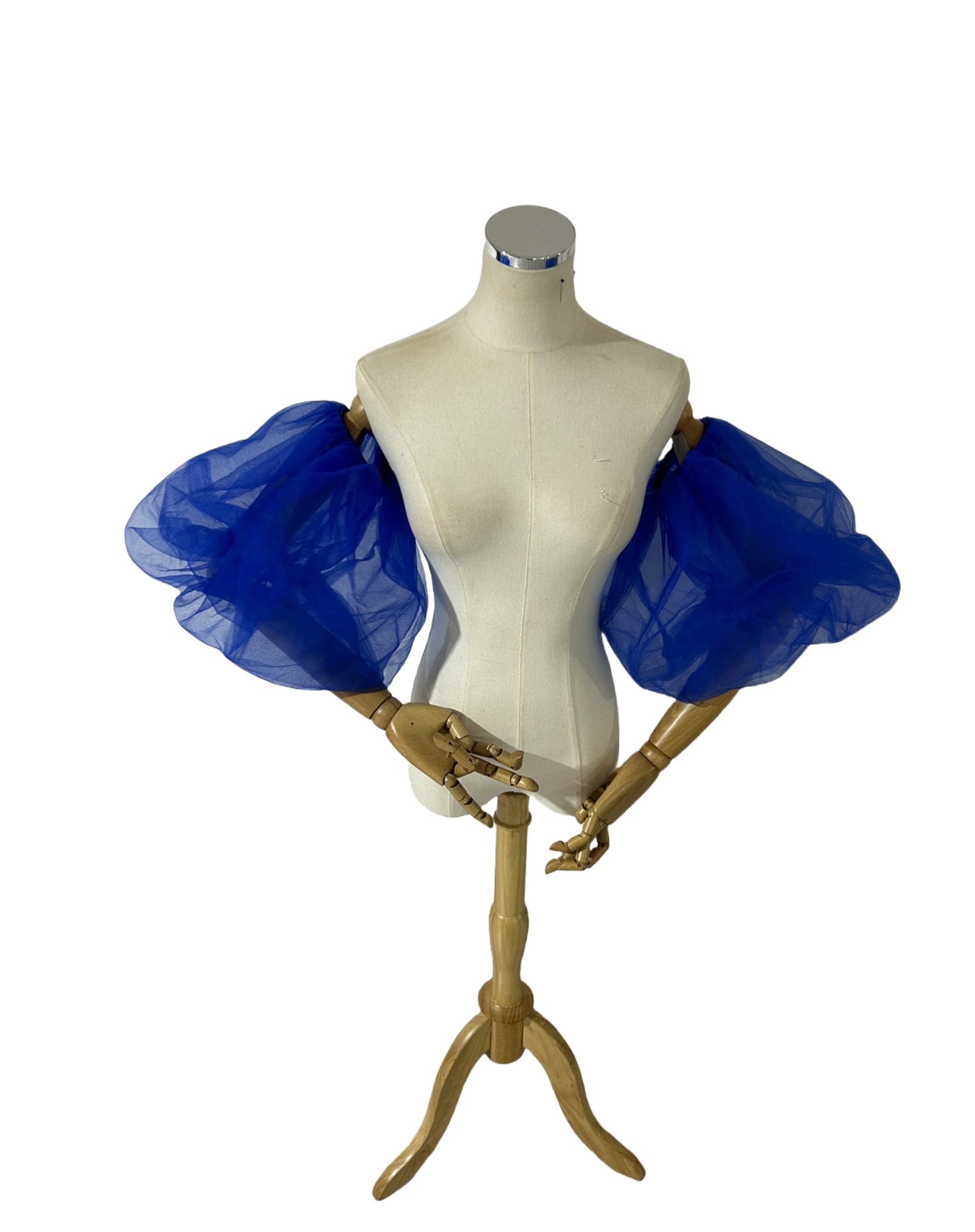 パフスリーブ ジュエルブルー 取り外し袖 シースルー袖 ストレッチ エレガント