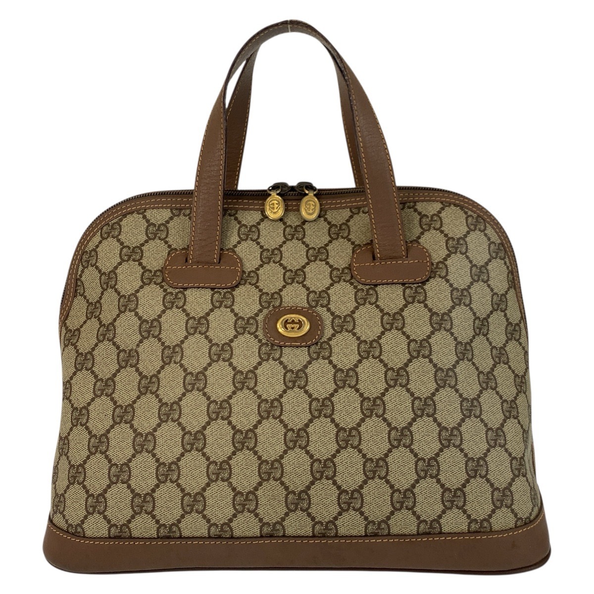 ヴィンテージ オールドグッチ ベージュ ブラウン ゴールド金具 GGスプリームキャンバス/レザー 000 46 6004 ハンドバッグ レディース 505090
