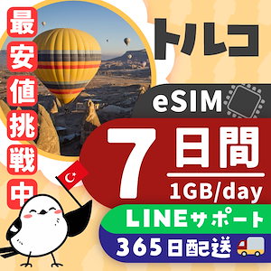 【トルコeSIM】簡単設定／使用日数：７日間／データ容量：１GB（day）／有効期限90日／最短即日発行／パスポート番号不要／データ通信専用