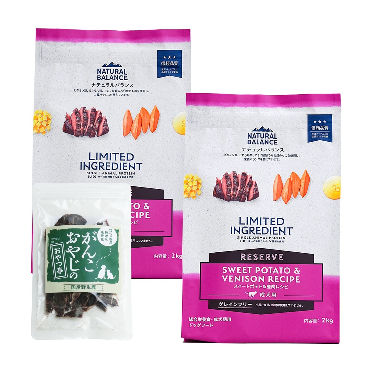 LIDグレインフリー 成犬用 スイートポテト&鹿肉 2kg×2袋【国産鹿肉ジャーキー付き(お試しサイズ)】