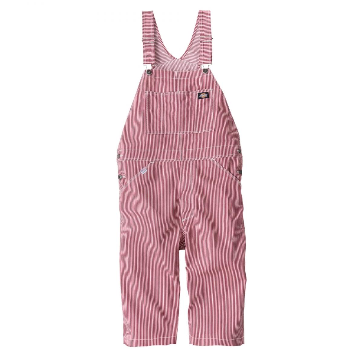 Dickies ディッキーズ ストレッチヒッコリー オーバーオール ショート丈 レッド XL D-7103 つなぎ 接触冷感 夏 春 コーコス信岡