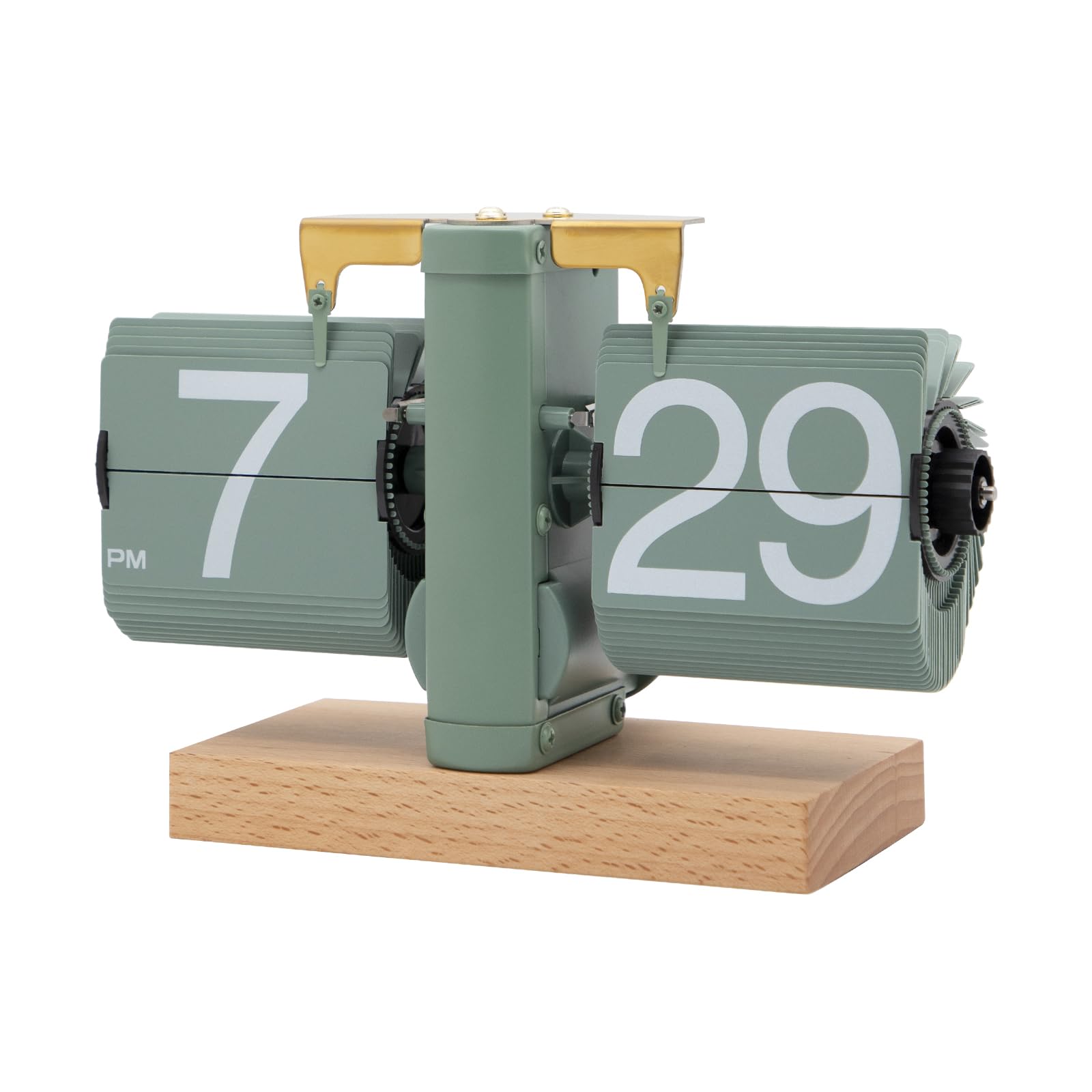 フリップクロック パタパタ時計木製 置き時計 木製 レトロ 置き時計 おしゃれ 贈り物 インテリア フリップ時計 デスク時計 彼氏友達贈り物 (緑)